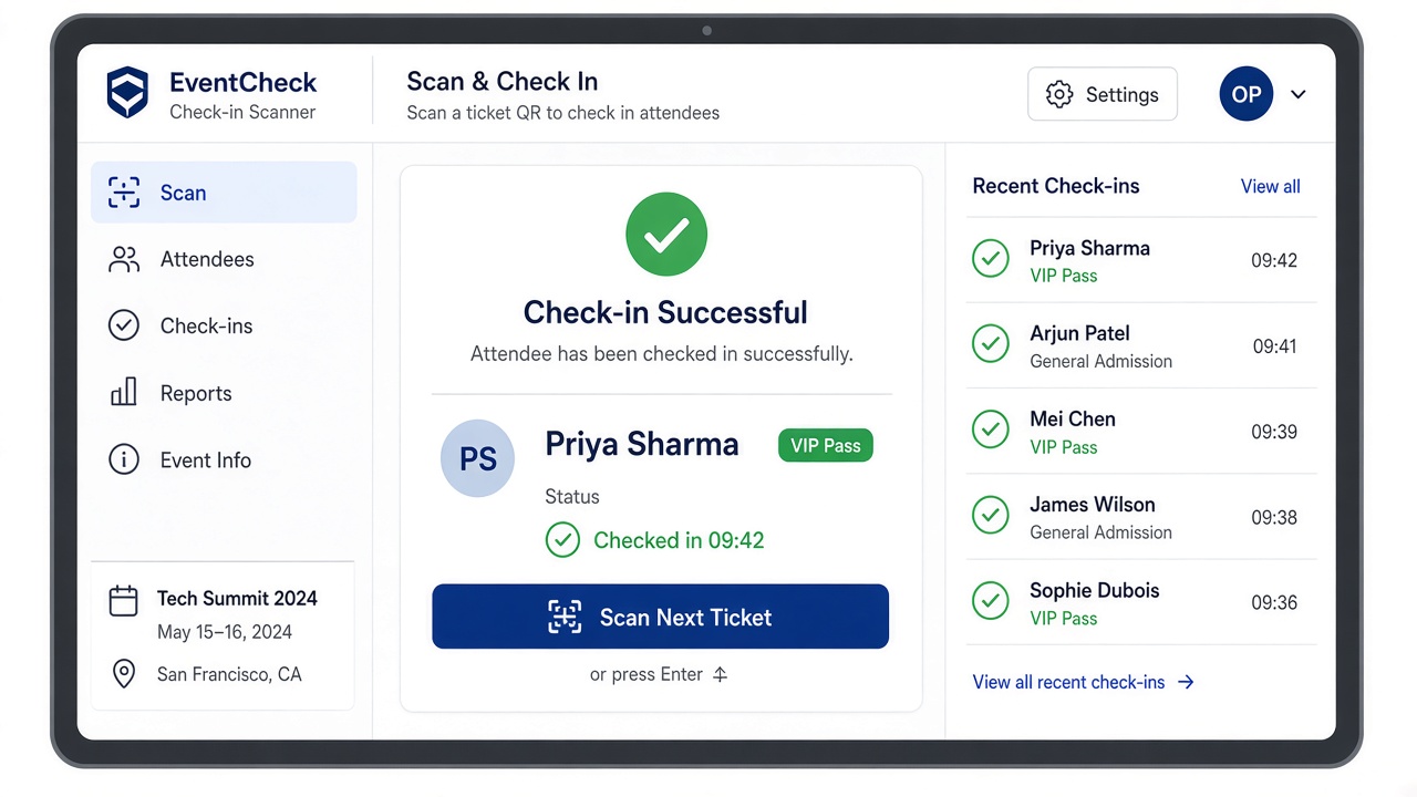 EventOS check-in confirmation